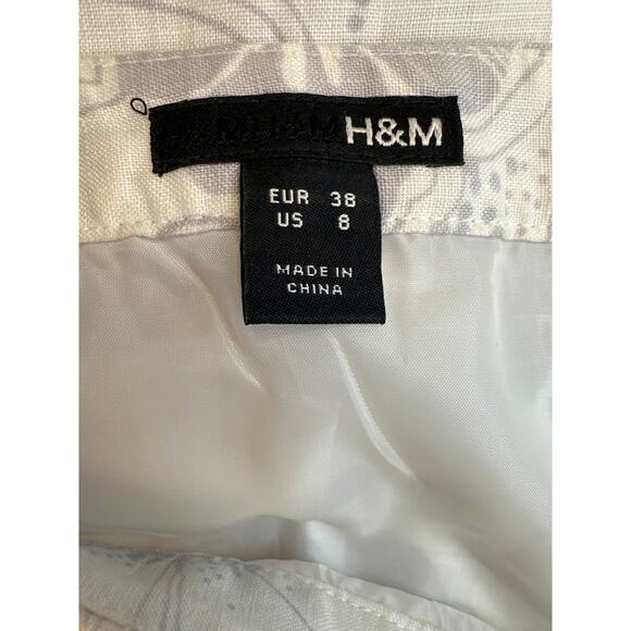 H&M Women's Linen Floral Print Skirt Size 8 Side Zipper Resort Vacation - Picture 5 of 8